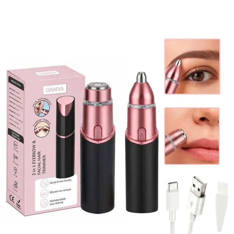2 in 1 Rechargeable Facial and Eyebrow Hair Trimmer for Women