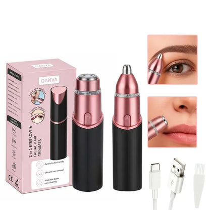 2 in 1 Rechargeable Facial and Eyebrow Hair Trimmer for Women
