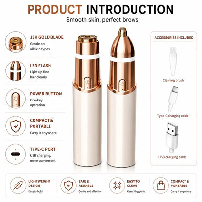 2 in 1 Rechargeable Facial and Eyebrow Hair Trimmer for Women