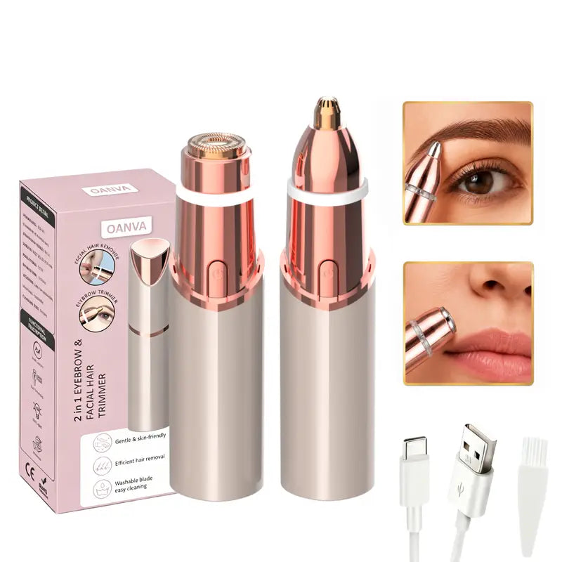 2 in 1 Rechargeable Facial and Eyebrow Hair Trimmer for Women